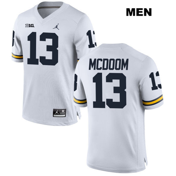 Men's NCAA Michigan Wolverines Eddie McDoom #13 White Jordan Brand Authentic Stitched Football College Jersey UW25E13YR